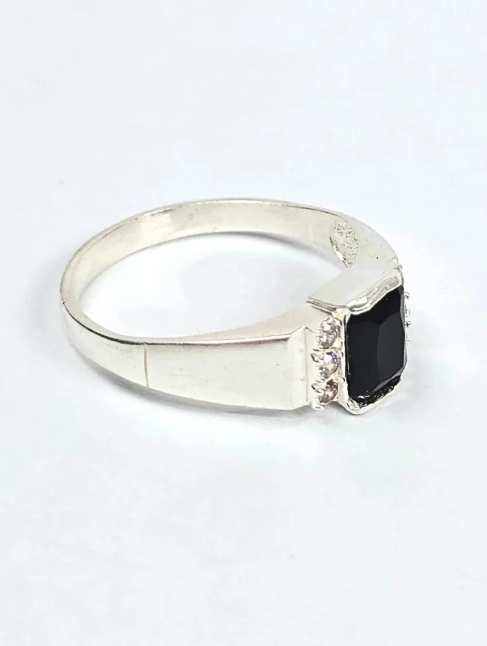 Men's Rectangular Black CZ Ring 925 Sterling Silver Statement Ring Size 11